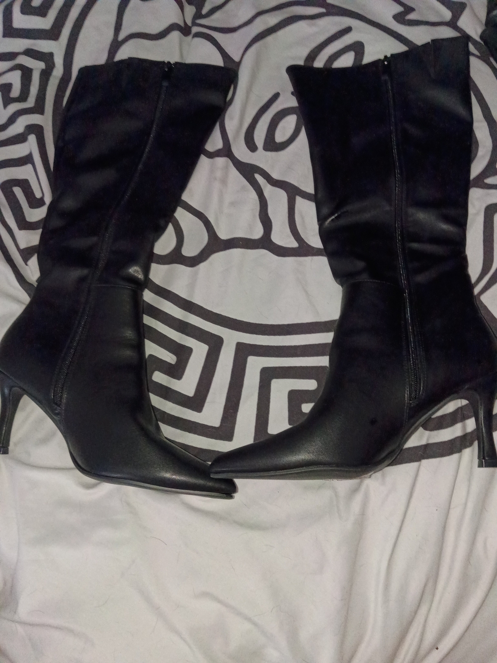 Black Mid-Calf Pointed Toe Heeled Boots - Women Size 10